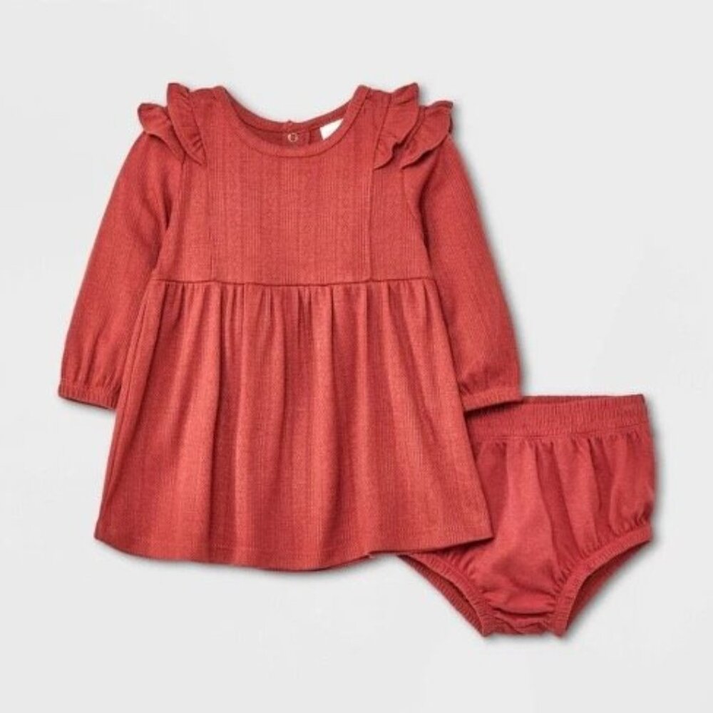 Grayson Collective Baby Girls' Solid 2pc Top & Bottom Set - Red, Size 12 Month.